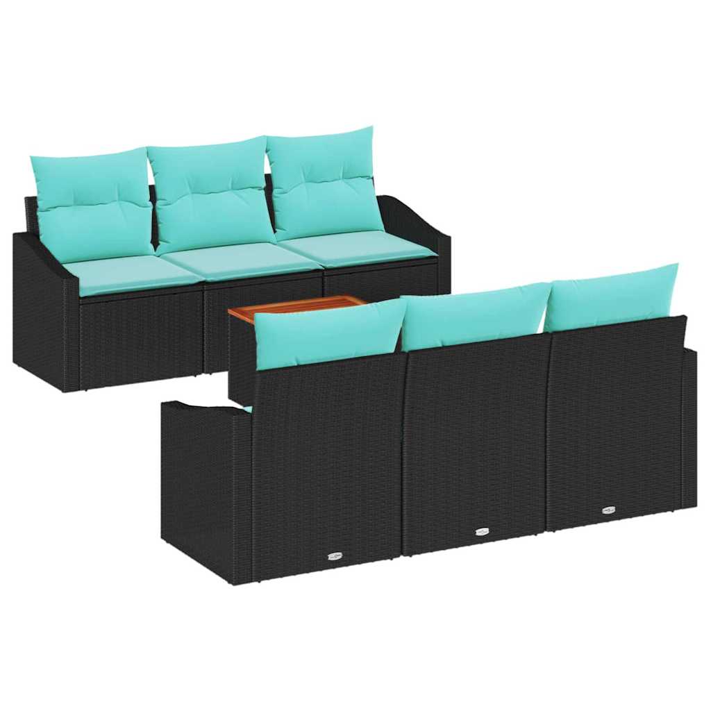 Set Divano da Giardino con cuscino 7 pcs Nero polyrattan | homemem39