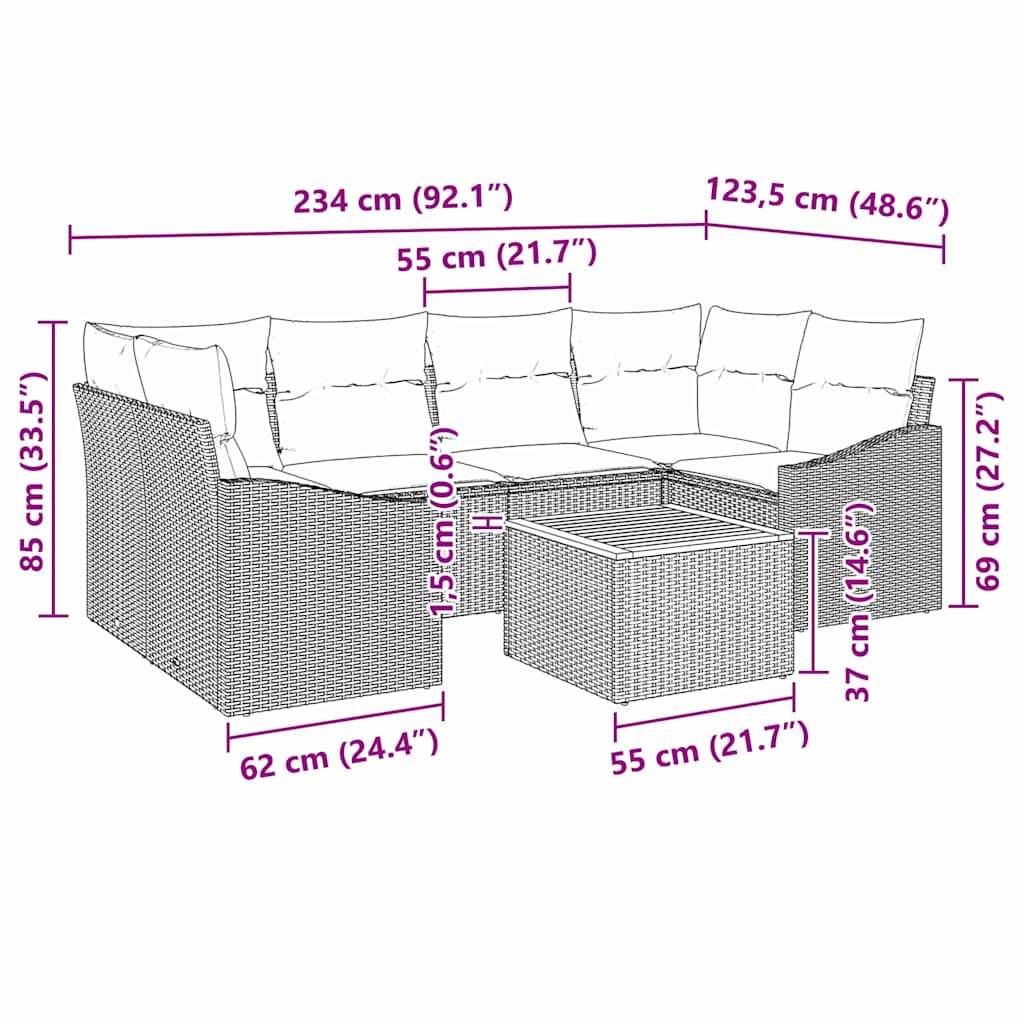 Set Divano da Giardino con cuscino 7 pcs Nero polyrattan | homemem39
