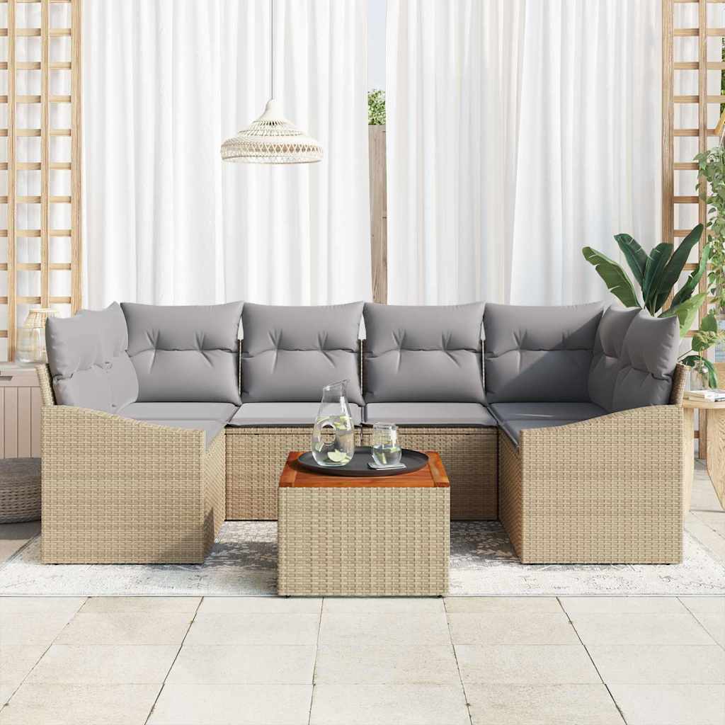 Set Divano da Giardino con cuscino 7 pcs Beige polyrattan | homemem39