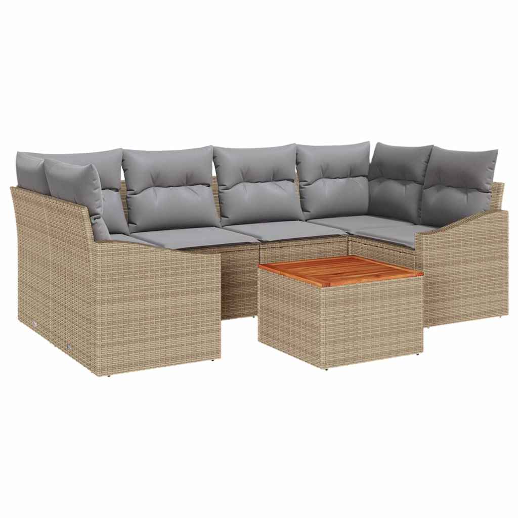 Set Divano da Giardino con cuscino 7 pcs Beige polyrattan | homemem39
