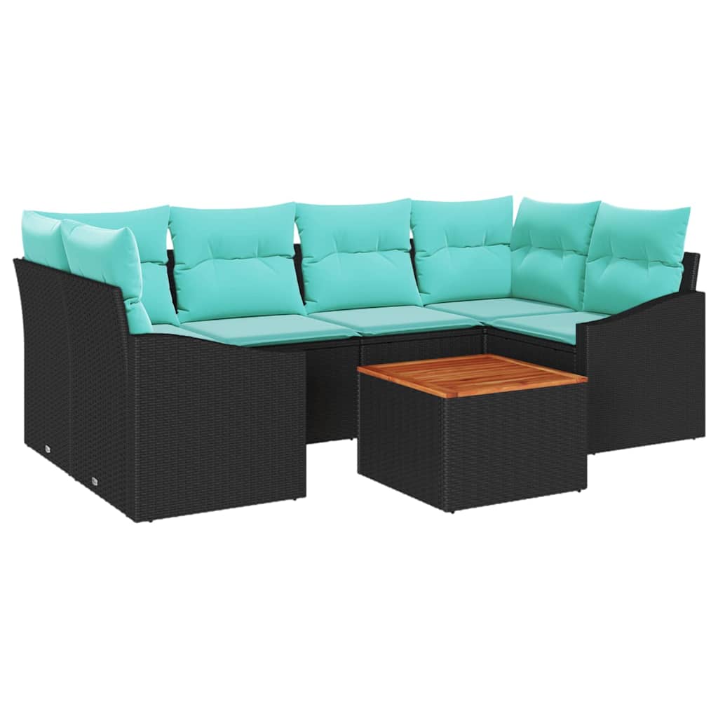 Set Divano da Giardino con cuscino 7 pcs Nero polyrattan