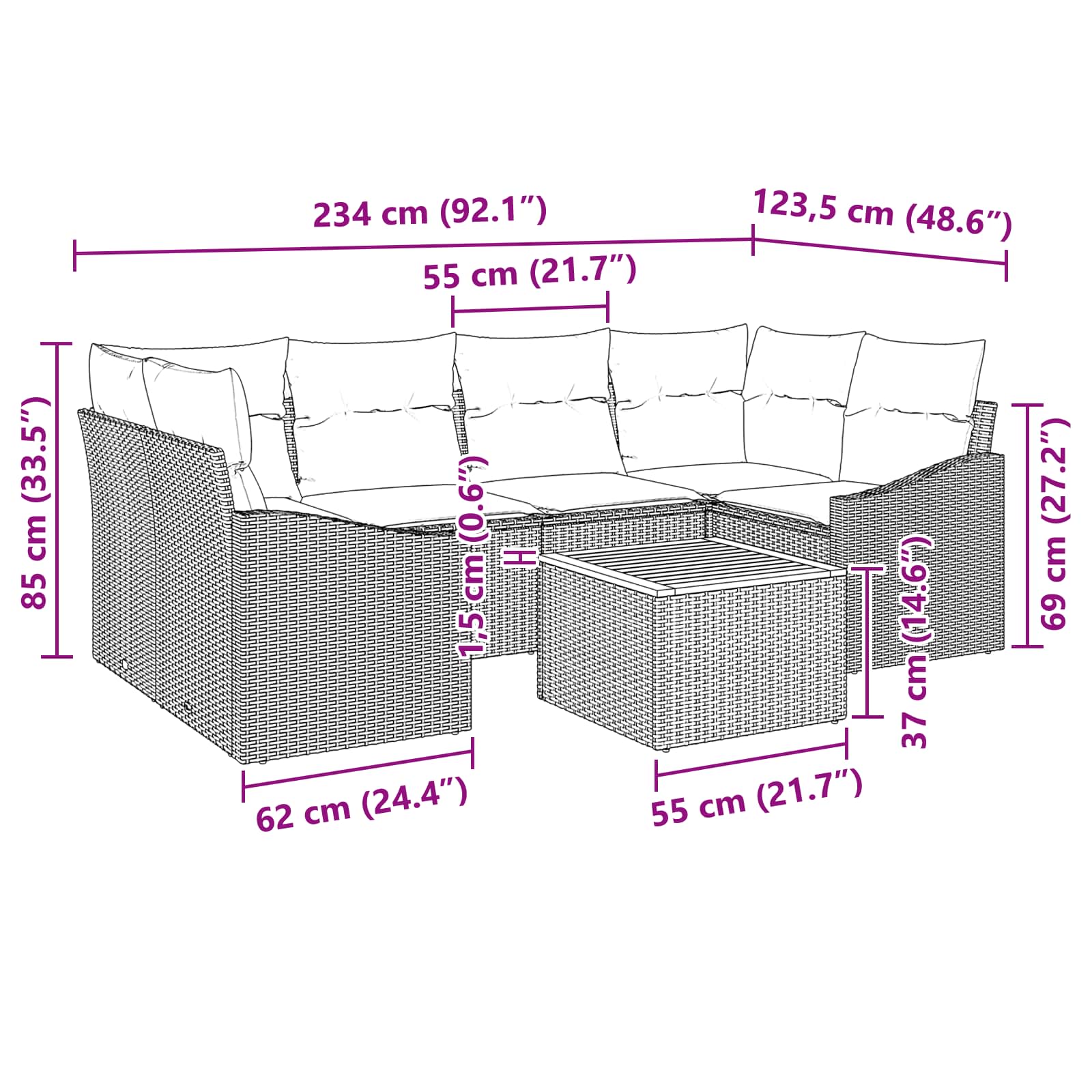 Set Divano da Giardino con cuscino 7 pcs Nero polyrattan | homemem39