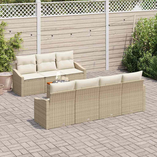 Set Divano da Giardino con cuscino 8 pcs Beige polyrattan