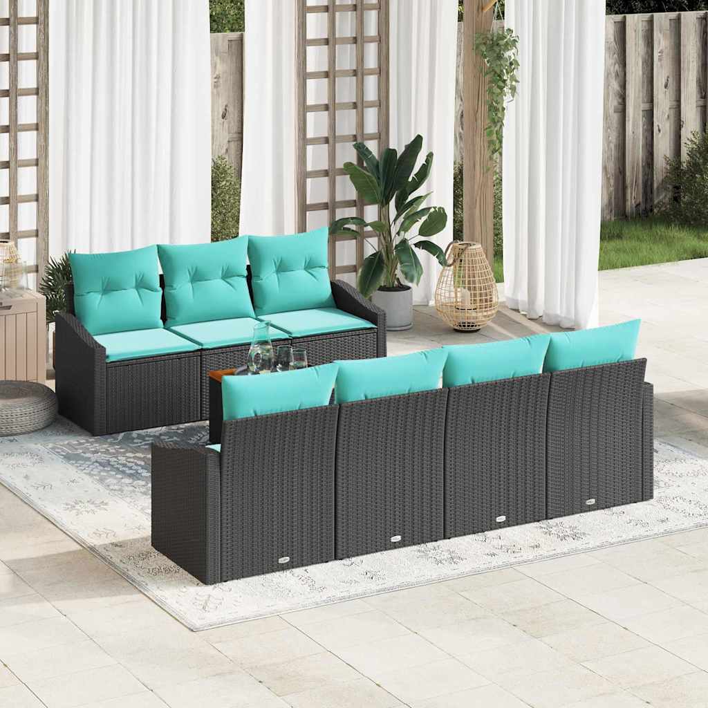Set Divano da Giardino con cuscino 8 pcs Nero polyrattan | homemem39