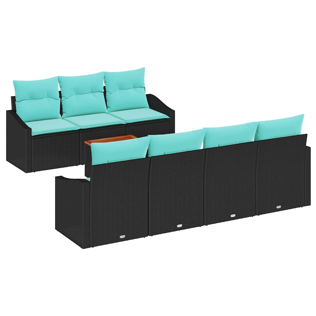 Set Divano da Giardino con cuscino 8 pcs Nero polyrattan | homemem39