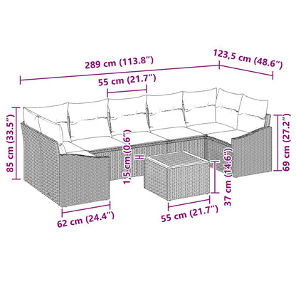 Set Divano da Giardino con cuscino 8 pcs Nero polyrattan | homemem39