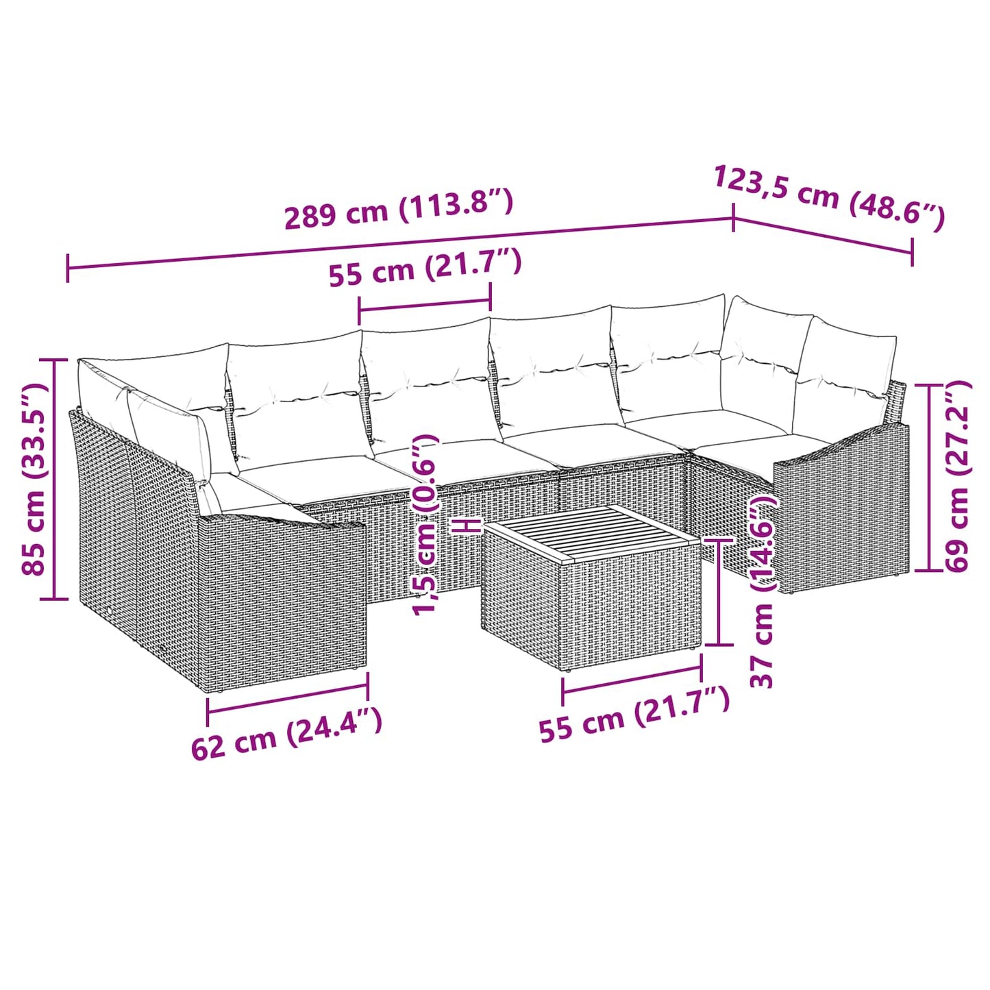 Set Divano da Giardino con cuscino 8 pcs Nero polyrattan | homemem39