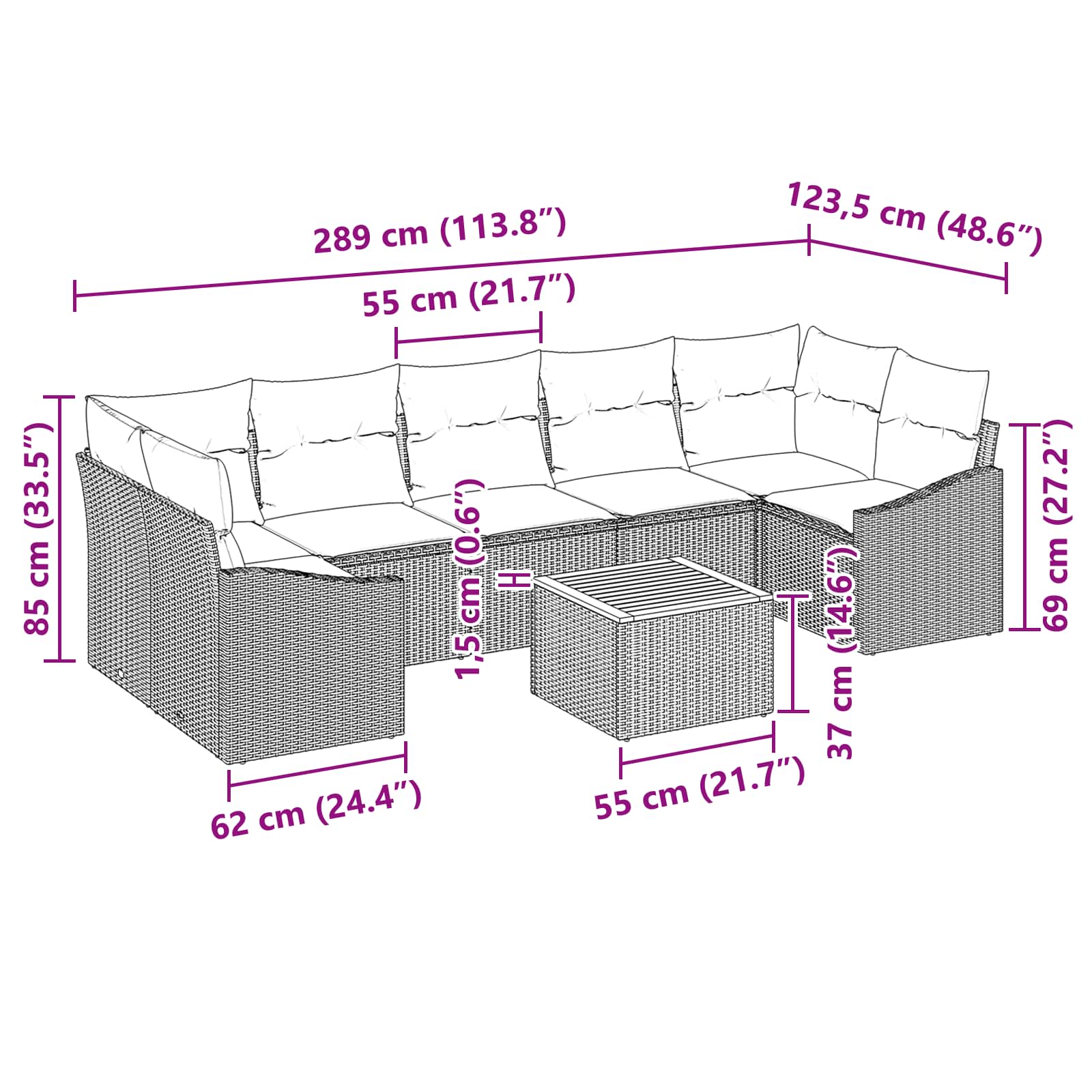 Set Divano da Giardino con cuscino 8 pcs Nero polyrattan | homemem39