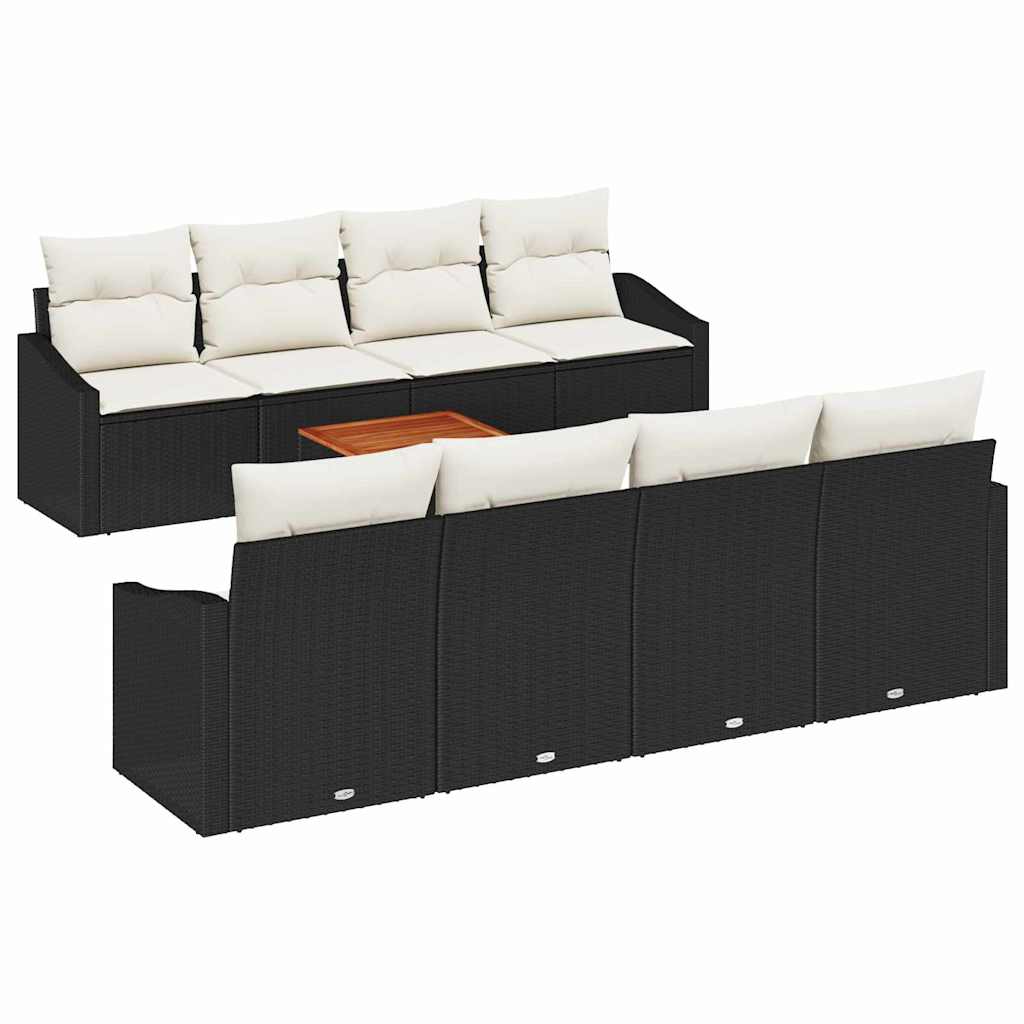 Set Divano da Giardino con cuscino 9 pcs Nero polyrattan | homemem39