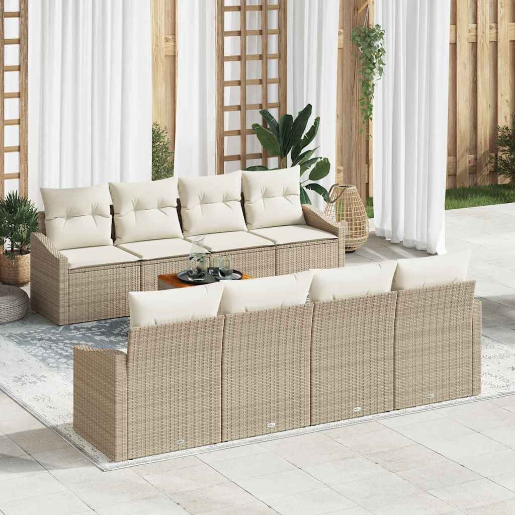 Set Divano da Giardino con cuscino 9 pcs Beige polyrattan | homemem39