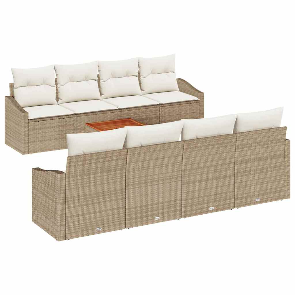 Set Divano da Giardino con cuscino 9 pcs Beige polyrattan | homemem39