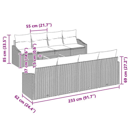 Set Divano da Giardino con cuscino 9 pcs Beige polyrattan | homemem39
