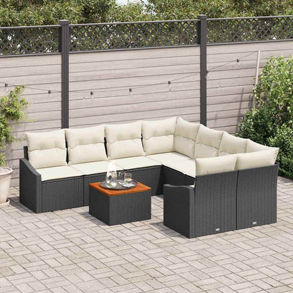 Set Divano da Giardino con cuscino 9 pcs Nero polyrattan | homemem39