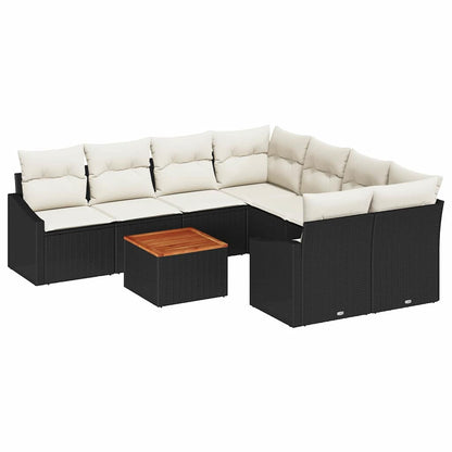 Set Divano da Giardino con cuscino 9 pcs Nero polyrattan | homemem39