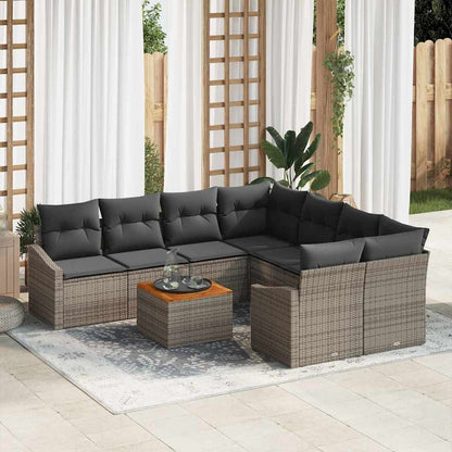 Set Divano da Giardino con cuscino 9 pcs Grigio polyrattan | homemem39