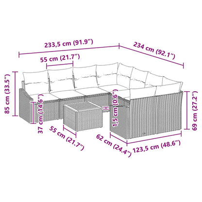 Set Divano da Giardino con cuscino 9 pcs Grigio polyrattan | homemem39