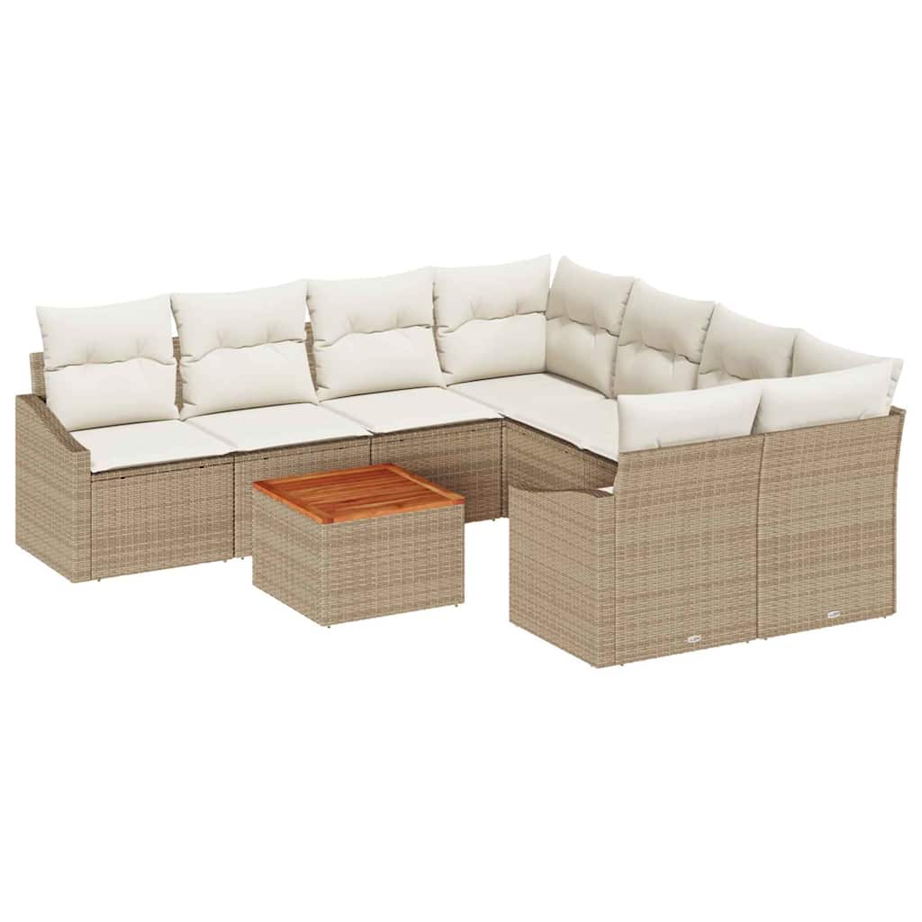 Set Divano da Giardino con cuscino 9 pcs Beige polyrattan | homemem39