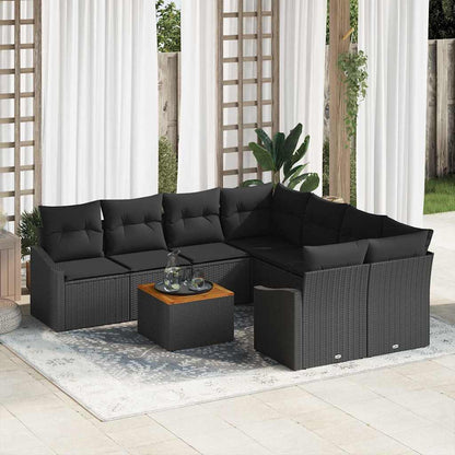 Set Divano da Giardino con cuscino 9 pcs Nero polyrattan | homemem39