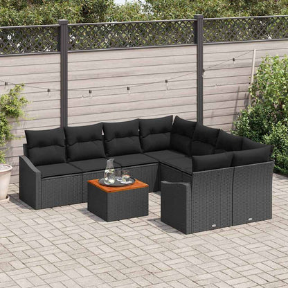 Set Divano da Giardino con cuscino 9 pcs Nero polyrattan | homemem39