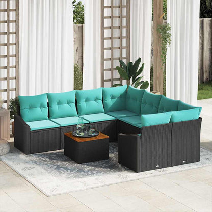Set Divano da Giardino con cuscino 9 pcs Nero polyrattan | homemem39
