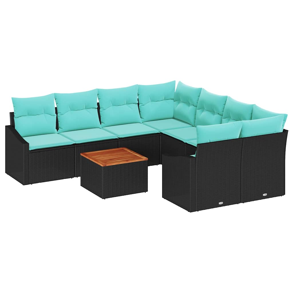 Set Divano da Giardino con cuscino 9 pcs Nero polyrattan | homemem39