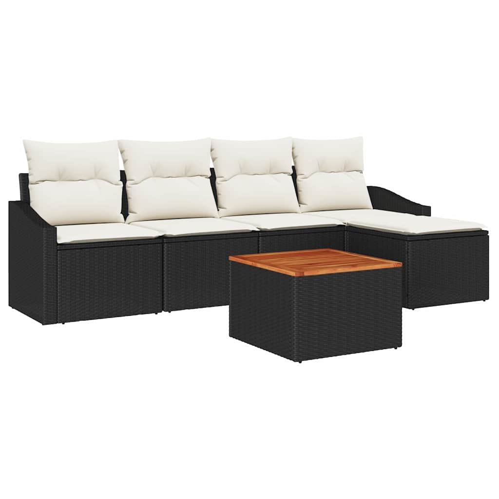 Set Divano da Giardino con cuscino 6 pcs Nero polyrattan | homemem39
