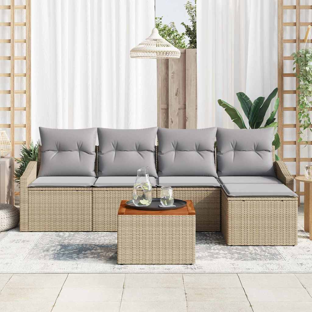 Set Divano da Giardino con cuscino 6 pcs Beige polyrattan | homemem39