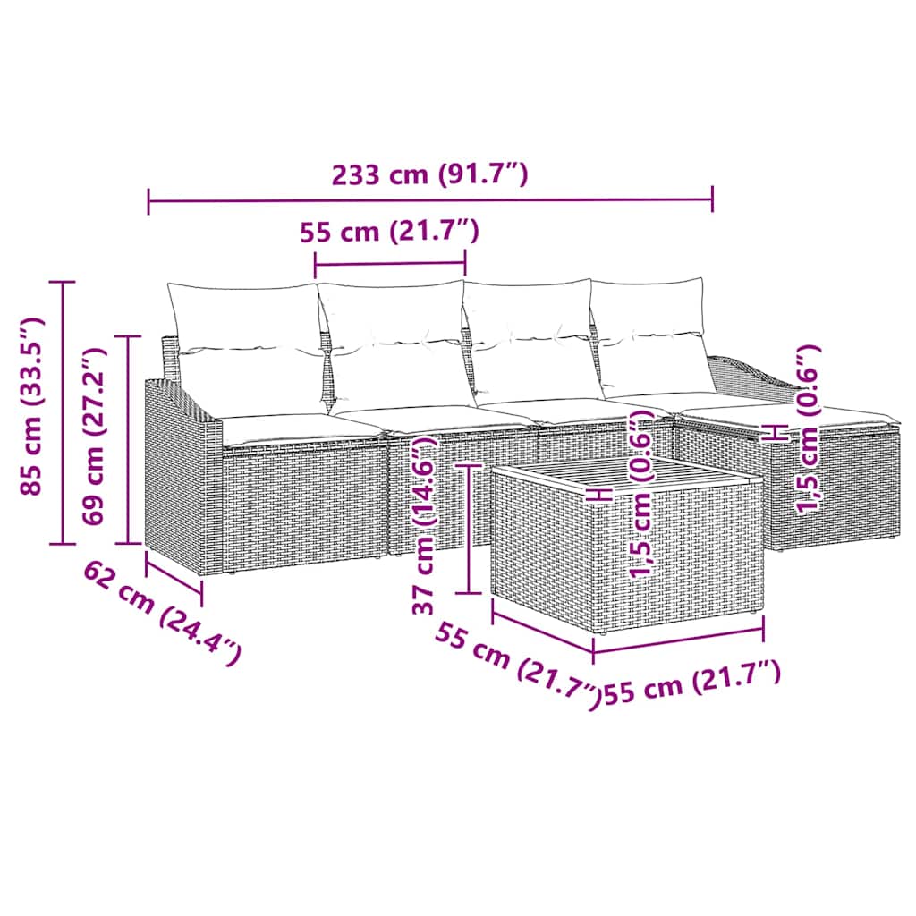 Set Divano da Giardino con cuscino 6 pcs Beige polyrattan | homemem39
