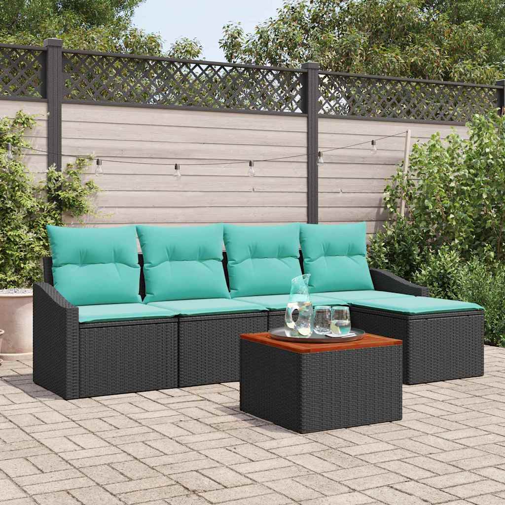 Set Divano da Giardino con cuscino 6 pcs Nero polyrattan | homemem39