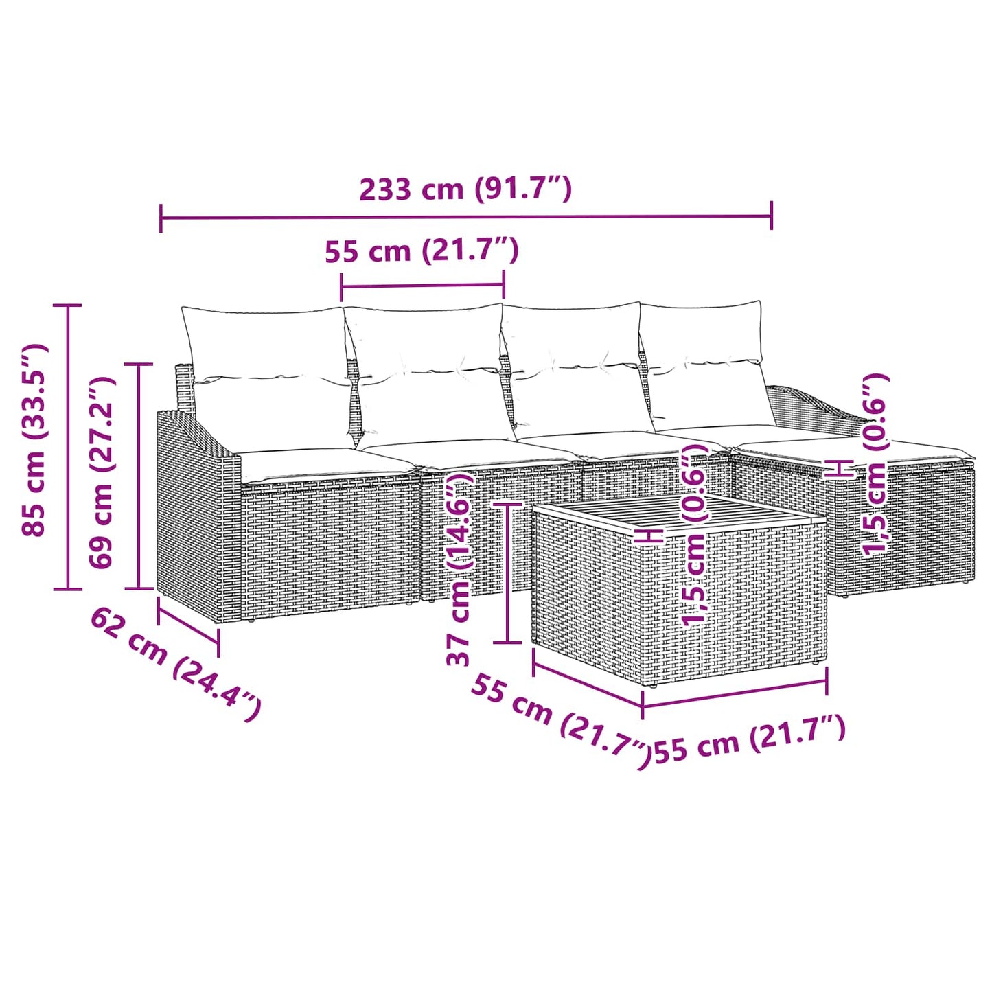 Set Divano da Giardino con cuscino 6 pcs Nero polyrattan | homemem39