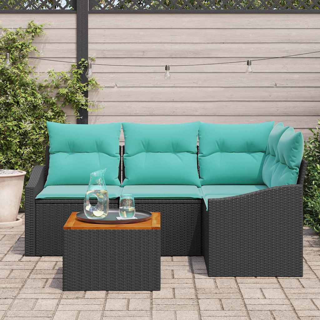 Set Divano da Giardino con cuscino 5 pcs Nero polyrattan | homemem39