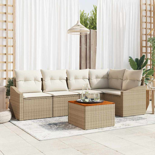 Set Divano da Giardino con cuscino 6 pcs Beige polyrattan