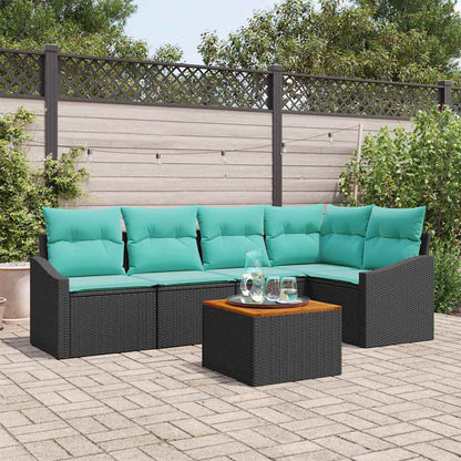 Set Divano da Giardino con cuscino 6 pcs Nero polyrattan | homemem39