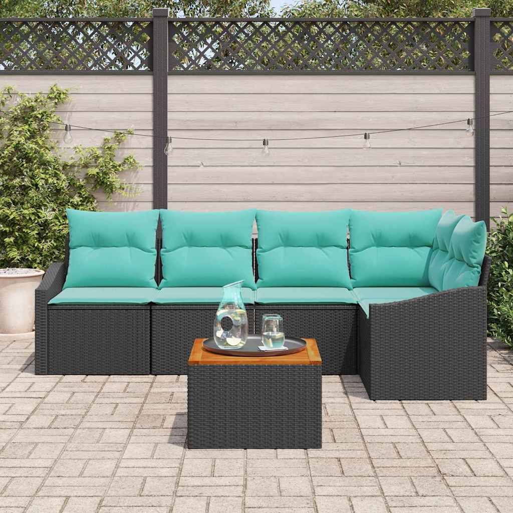 Set Divano da Giardino con cuscino 6 pcs Nero polyrattan | homemem39