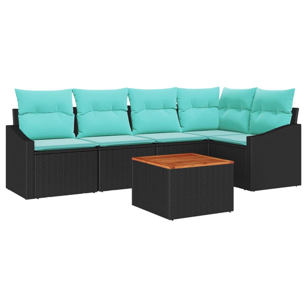 Set Divano da Giardino con cuscino 6 pcs Nero polyrattan | homemem39