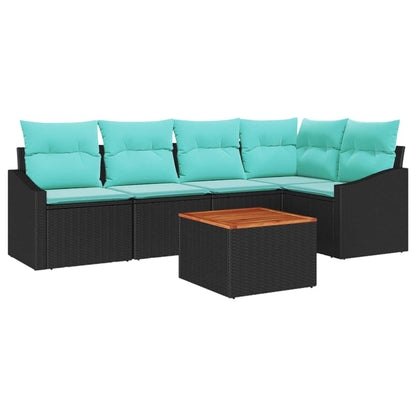 Set Divano da Giardino con cuscino 6 pcs Nero polyrattan | homemem39