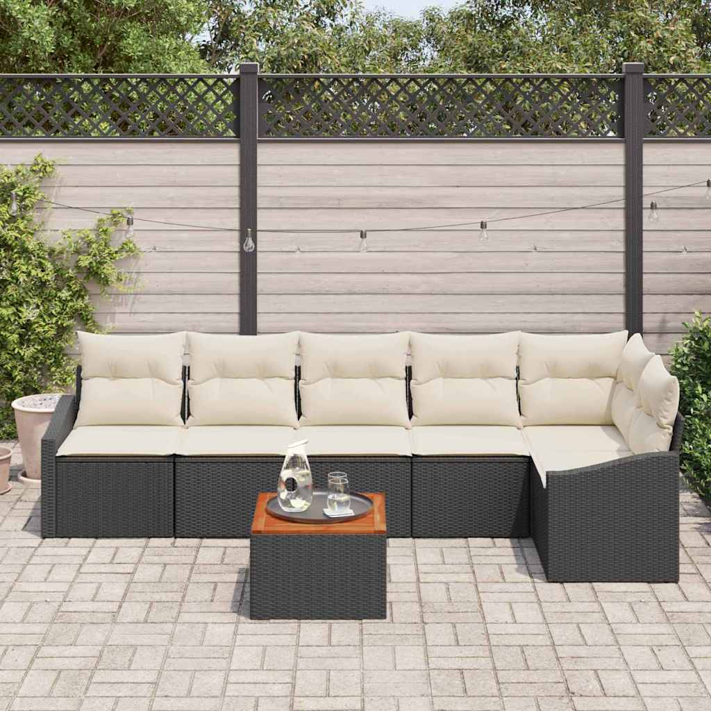 Set Divano da Giardino con cuscino 7 pcs Nero polyrattan | homemem39