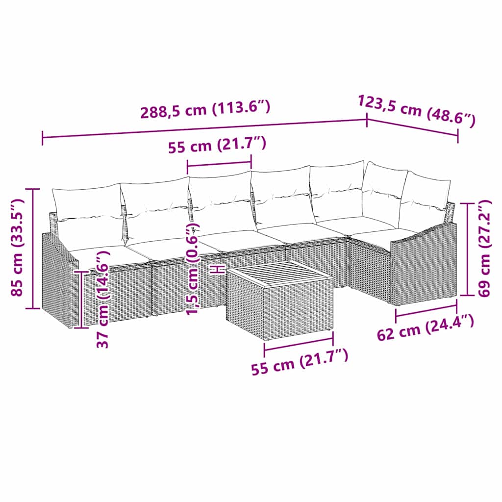 Set Divano da Giardino con cuscino 7 pcs Nero polyrattan | homemem39