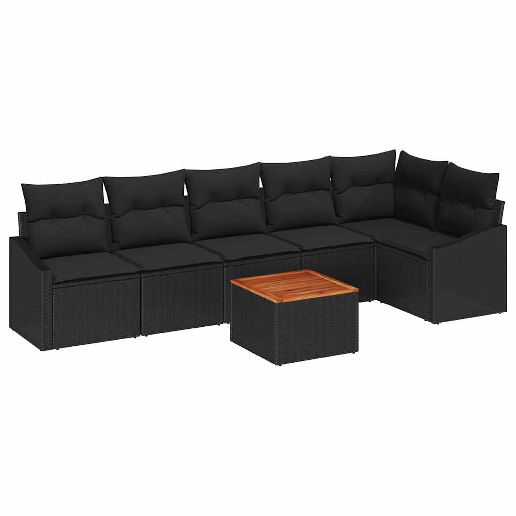 Set Divano da Giardino con cuscino 7 pcs Nero polyrattan | homemem39