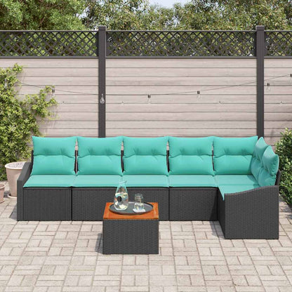Set Divano da Giardino con cuscino 7 pcs Nero polyrattan | homemem39