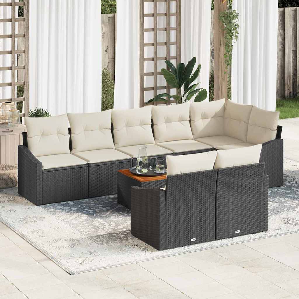 Set Divano da Giardino con cuscino 9 pcs Nero polyrattan | homemem39