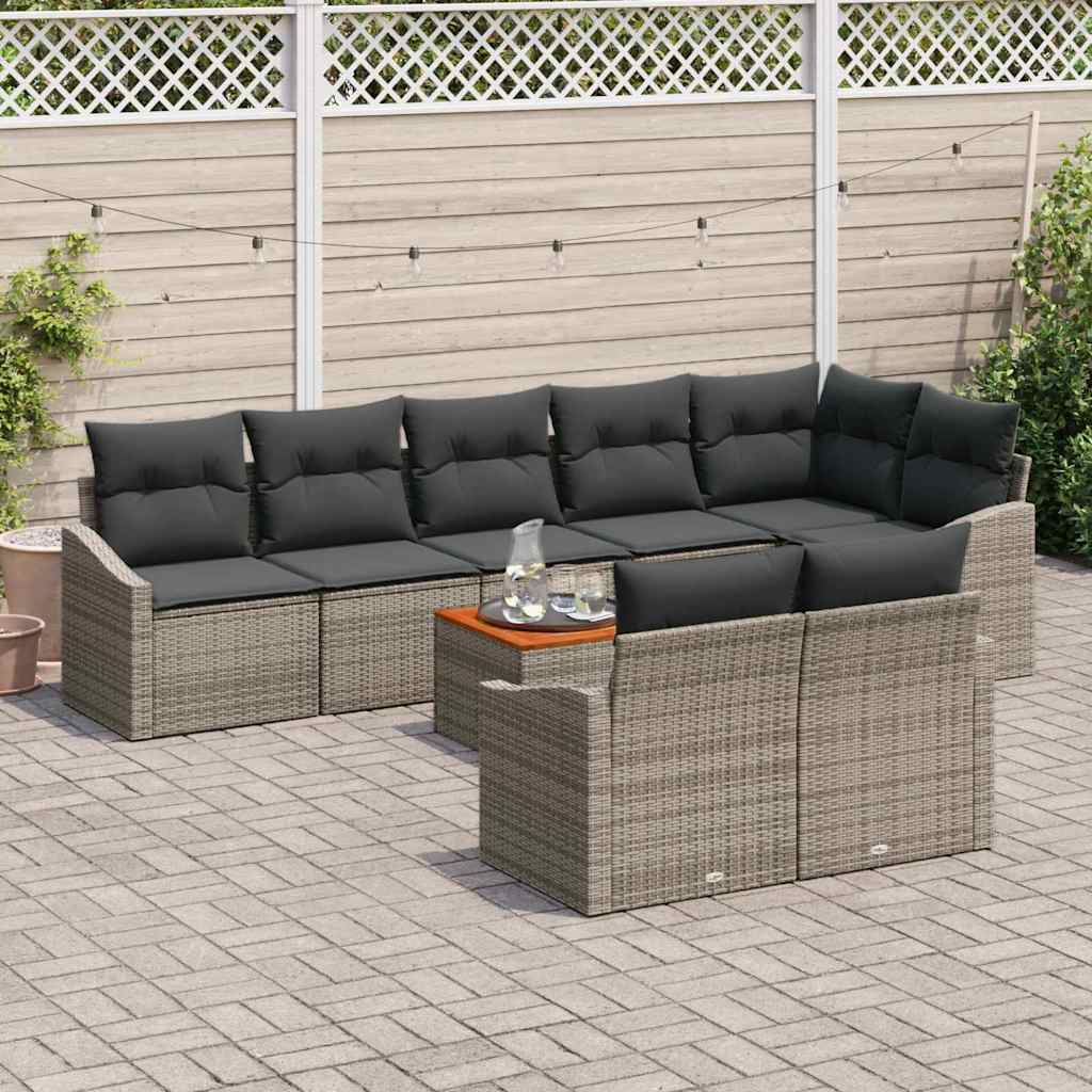 Set Divano da Giardino con cuscino 9 pcs Grigio polyrattan | homemem39