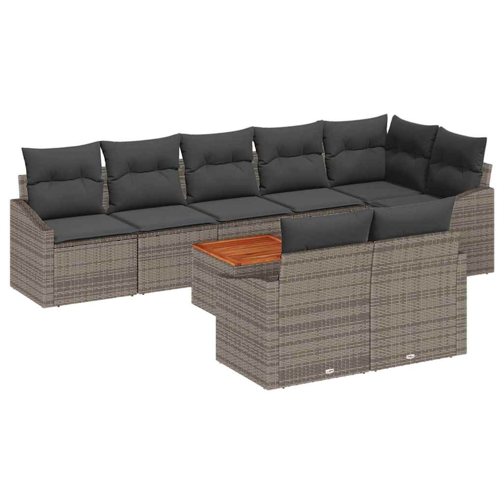 Set Divano da Giardino con cuscino 9 pcs Grigio polyrattan | homemem39
