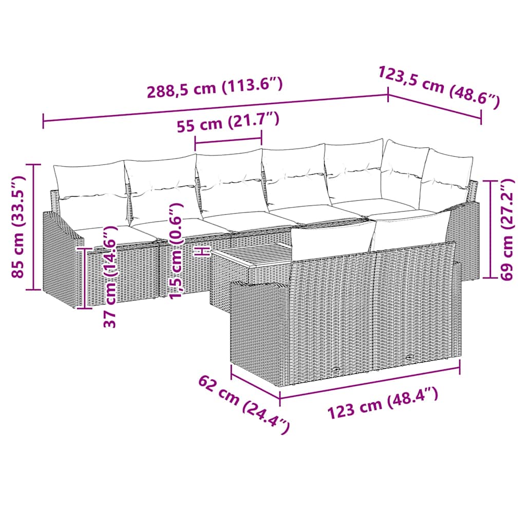 Set Divano da Giardino con cuscino 9 pcs Nero polyrattan | homemem39