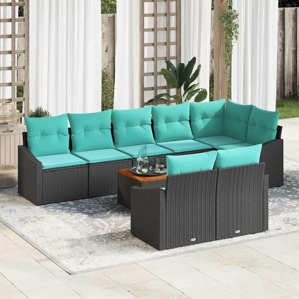 Set Divano da Giardino con cuscino 9 pcs Nero polyrattan | homemem39