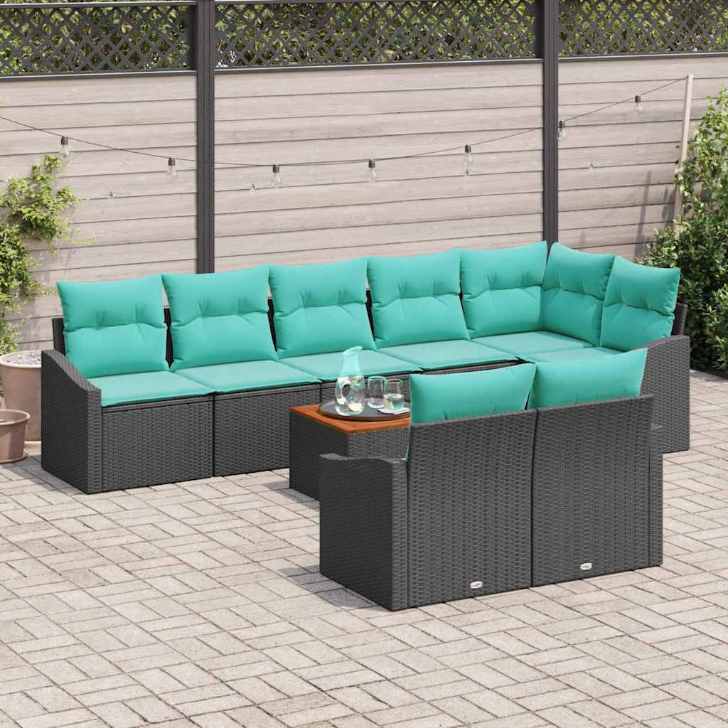 Set Divano da Giardino con cuscino 9 pcs Nero polyrattan | homemem39