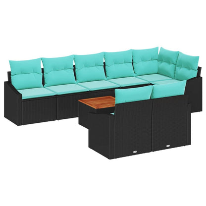 Set Divano da Giardino con cuscino 9 pcs Nero polyrattan | homemem39