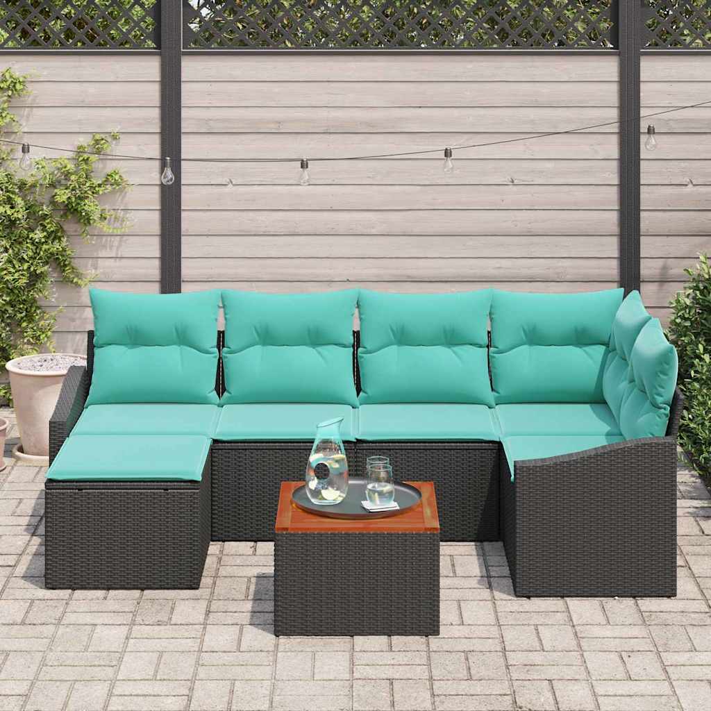 Set Divano da Giardino con cuscino 7 pcs Nero polyrattan | homemem39