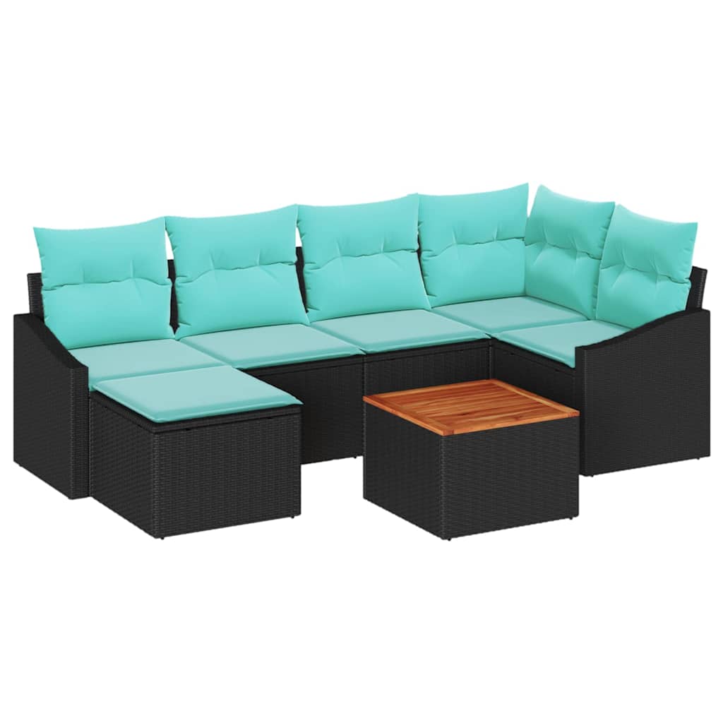 Set Divano da Giardino con cuscino 7 pcs Nero polyrattan | homemem39