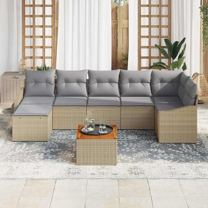 Set Divano da Giardino con cuscino 8 pcs Beige polyrattan | homemem39